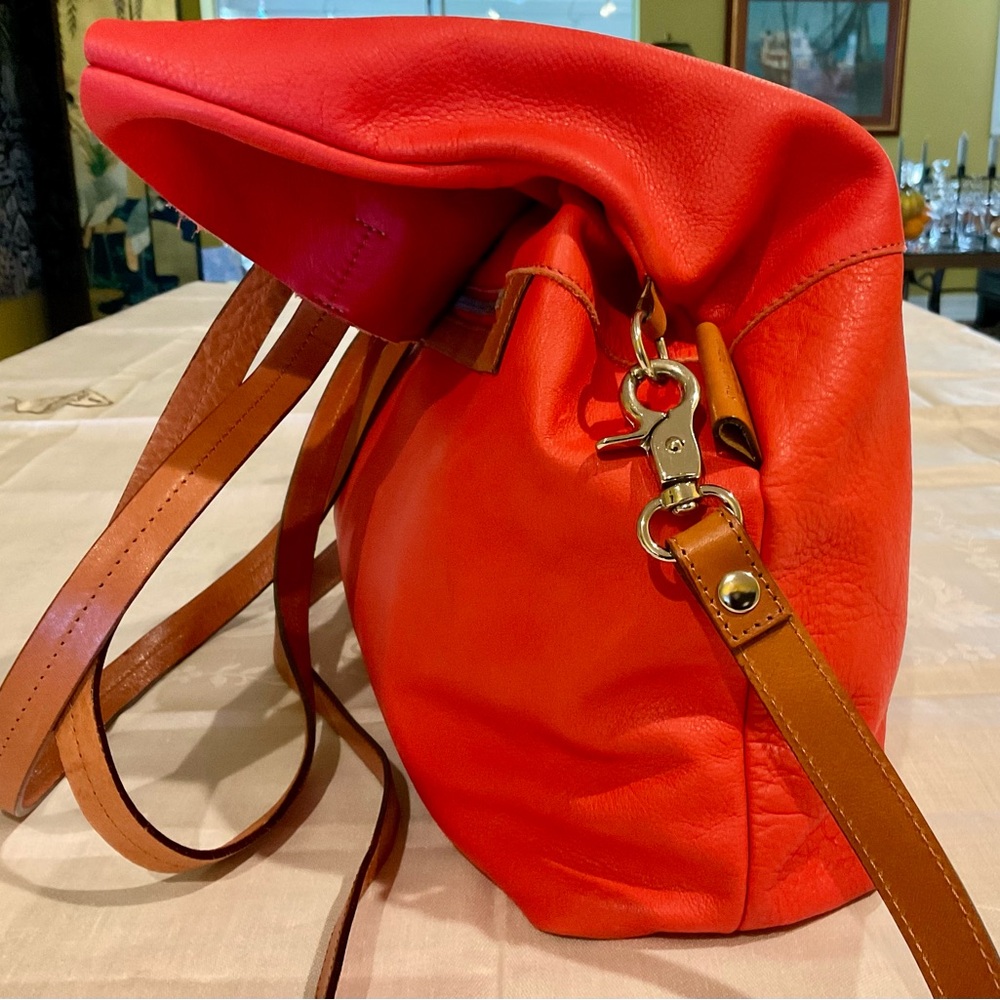 RED NARDELLI HOBO FOLDOVER BAG UNSTRUCTURED NATURAL LEATHER REMOVABLE STRAP